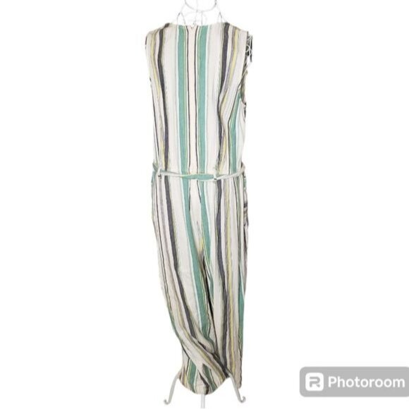 Vince Camuto Linen Blend Striped Daybreak Cropped Jumpsuit Size Large - Picture 5 of 7